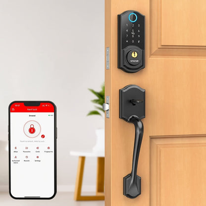 Smart Door Lock SMONET Fingerprint Keypad Bluetooth Deadbolt Handle Set in Bronze Black or Silver