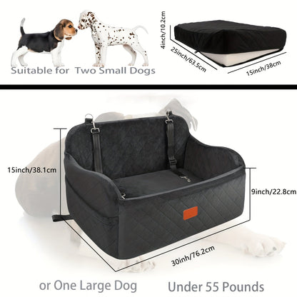 Dog Car Seat for Medium & Large Dogs | Memory Foam Pet Travel Car Bed with Seat Belt Pass-Through, Adjustable Straps, Removable Washable Cover, Harness Channel & 3-Strap Easy Installation, 4 Colors
