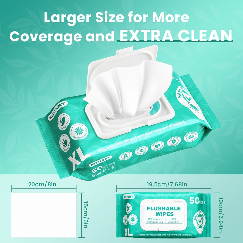 Extra-Large Unscented Adult Wet Wipes in 150 or 300 Count Packs for Bathroom, Camping and Travel Hygiene