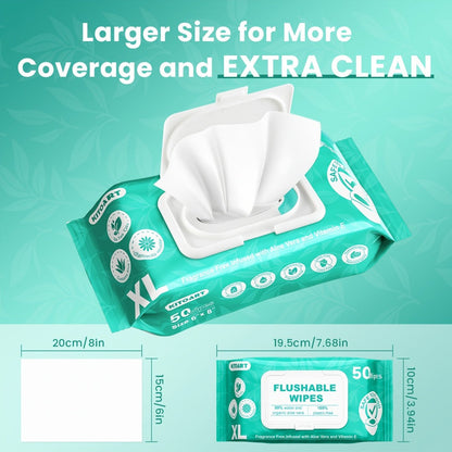 Extra-Large Unscented Adult Wet Wipes in 150 or 300 Count Packs for Bathroom, Camping and Travel Hygiene