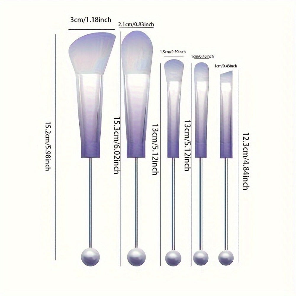 Makeup Brush Set, 15-Piece Bead-Ready Metal Handle Collection with Powder, Blush, Eyeshadow and Angled Brush Shapes