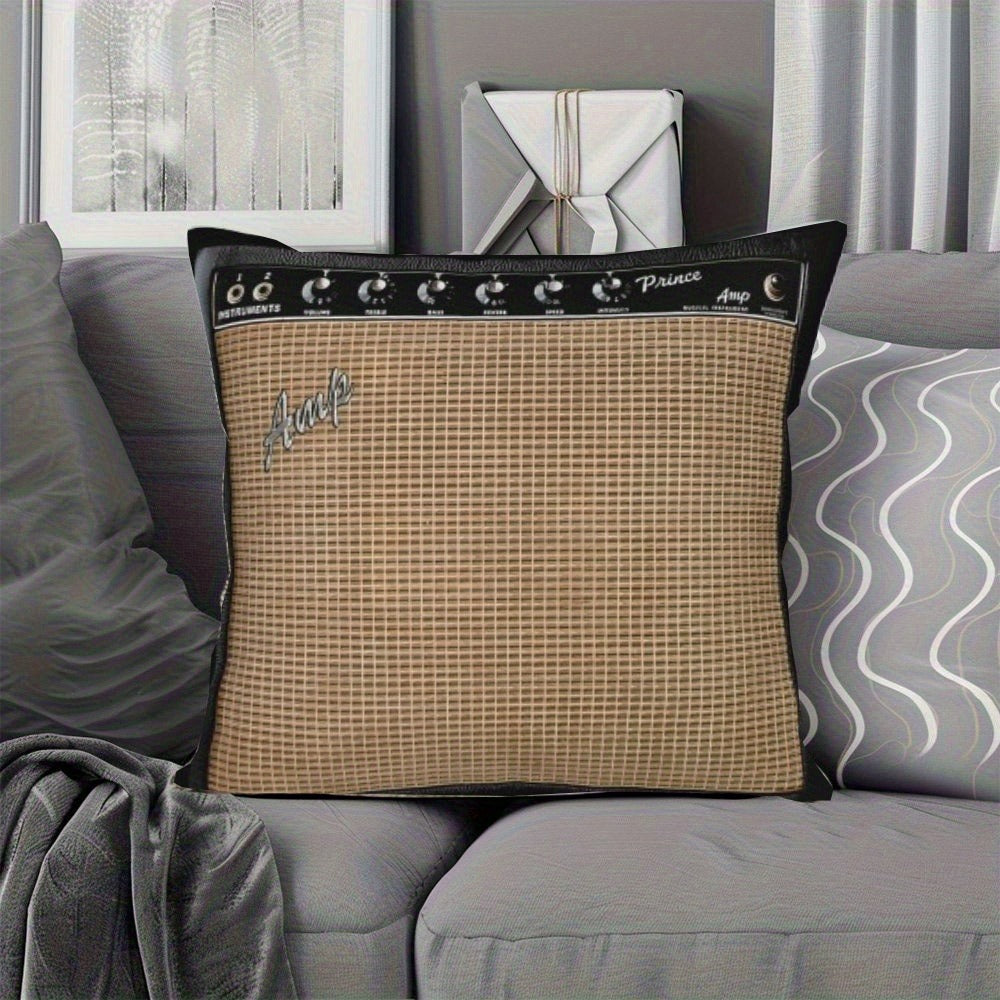 Throw Pillow Cover Guitar Amplifier Music Themed Decorative Cushion Case 18x18 Inch Zipper Polyester Machine Washable Gift for Guitarist Musician Living Room Bedroom Sofa Decor