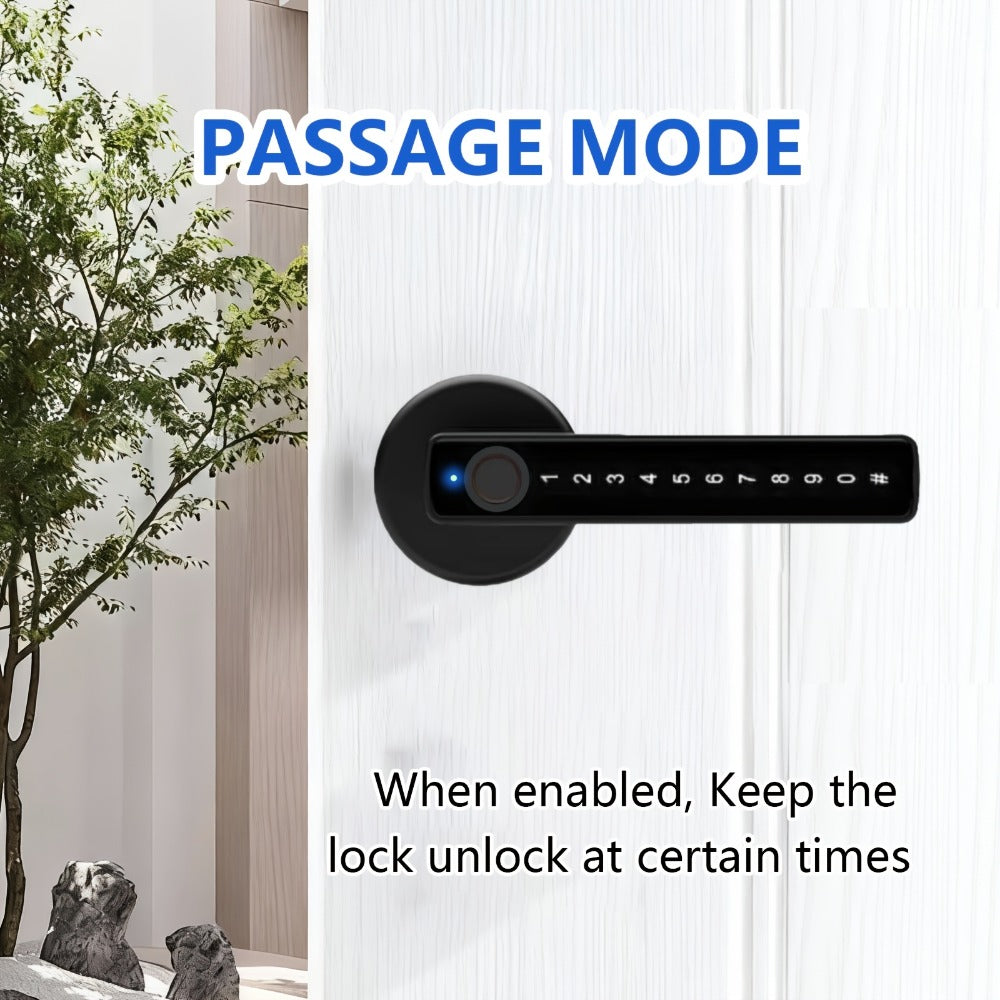 Smart Door Lock Handle with Fingerprint, PIN, IC Card and Key, 4 AAA Power and USB-C Emergency Port