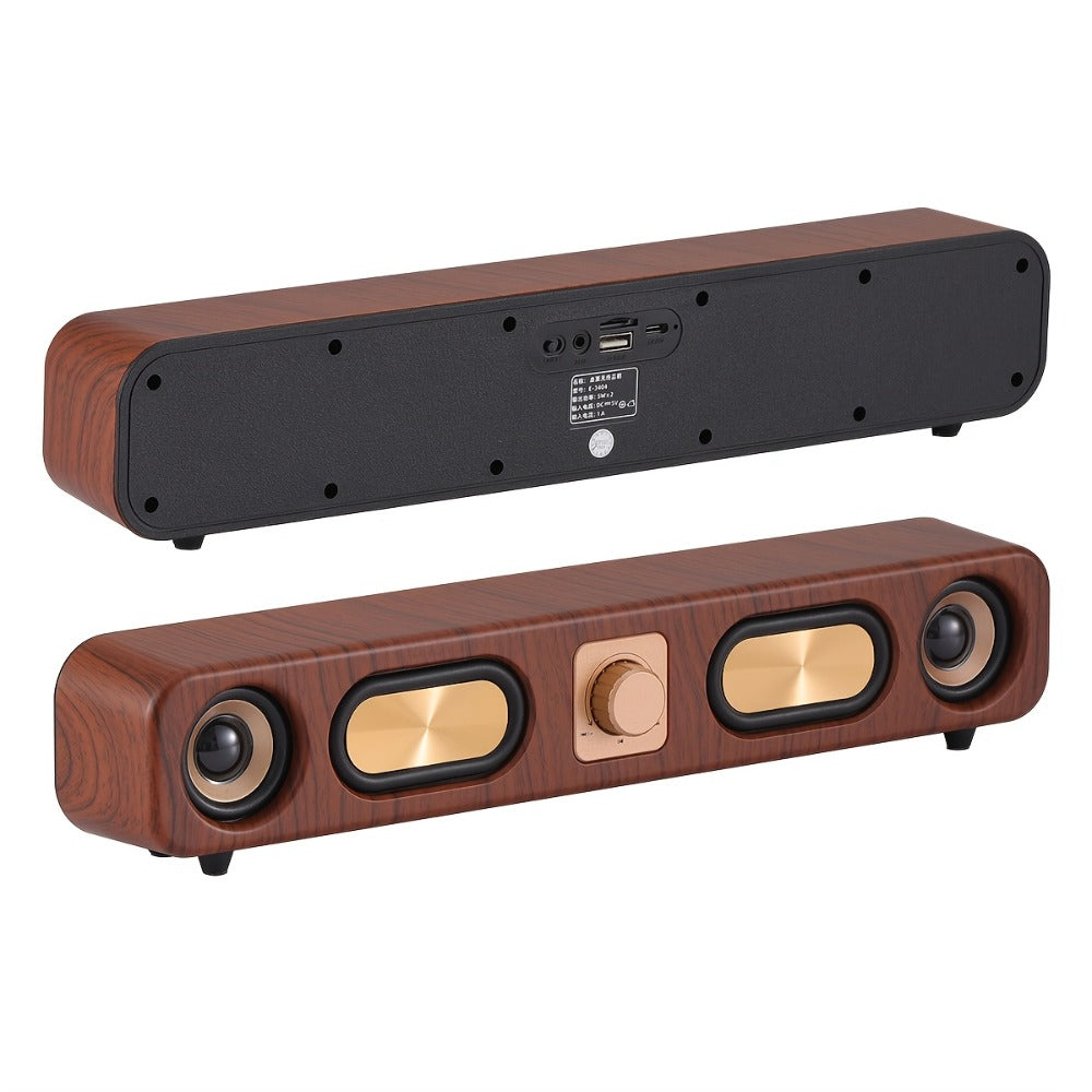Retro Wood Grain Bluetooth Speaker Dual 2-Inch Woofers 10W Wireless Desktop Soundbar TF AUX USB Hands-Free Calling 2400mAh for PC Laptop Tablet Smartphone