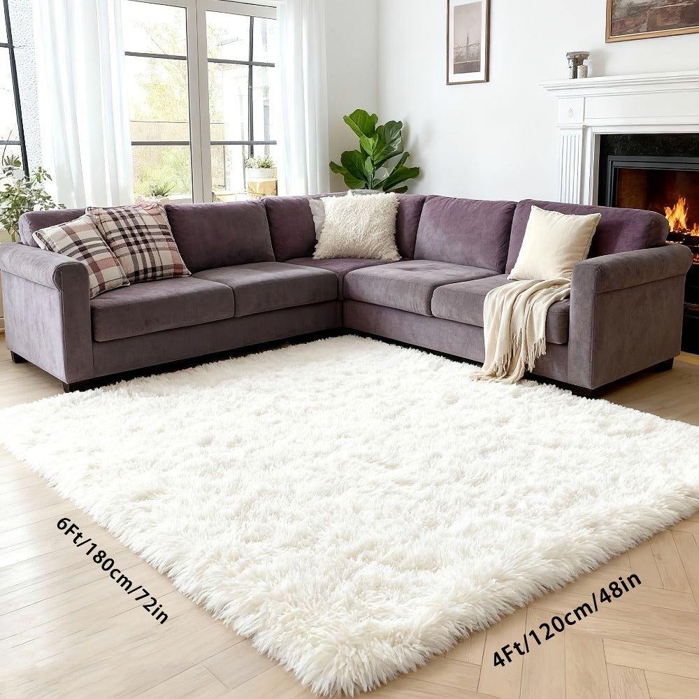 Area Rug, 4x6 Foot High-Pile Shaggy Indoor Carpet in Blue or Tie-Dye Rainbow Purple Color Options