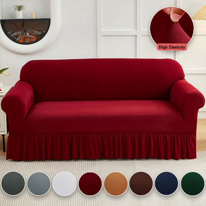 Stretch Sofa Slipcover Lightweight Breathable Elastic Full Cover Skirted Design Anti-Slip Soft Cool Comfort Machine Washable for 3 4 Seater Living Room Furniture Protector