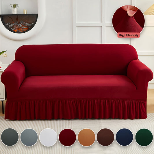 Sofa Cover Breathable Skirted Full-Cover Slipcover with Elastic Stretch and Anti-Slip Fit for 3 or 4 Seats