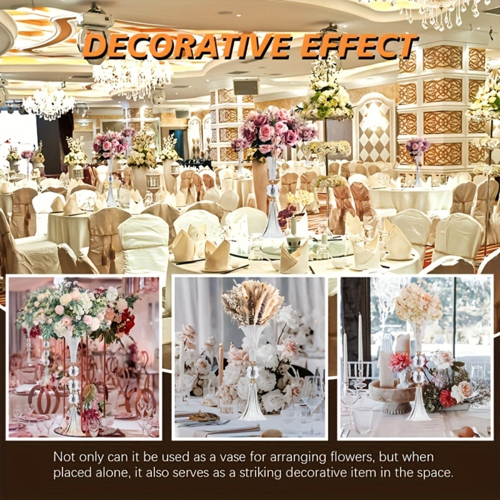 Tall Acrylic Vases 2-Pack – 24.8 Inch Clear Ribbed Floor Vase with Gold Rim, Transparent Crystal Flower Stand for Wedding Centerpiece, Bridal Shower, Bohemian Decor & Home Living Room