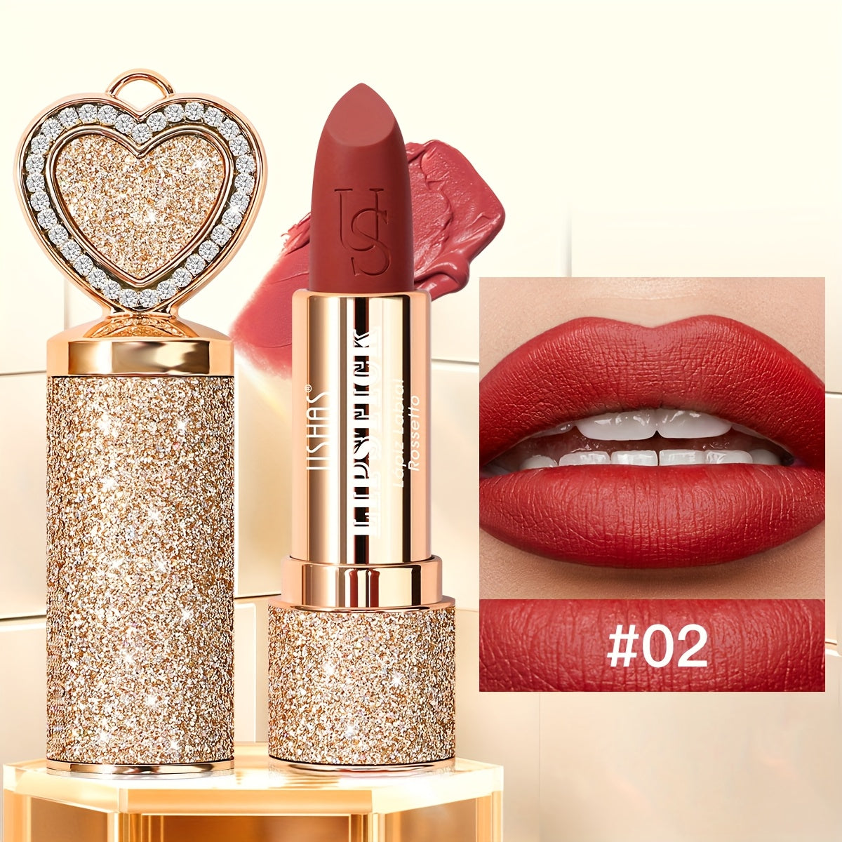 Matte Lipstick Heart-Shaped Design 24H Long-Lasting Velvet Finish — Transfer-Resistant Highly Pigmented Buildable Lip Color, Smooth Application 10 Shades Women Beauty Gift