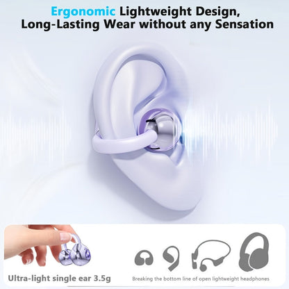Open-Ear Clip Earphones Bluetooth 5.4 Wireless Earbuds for Glasses Wearers Small Ears Low Latency HD Calls All-Day Comfort Clip-On Open Ear Headphones Purple Black White