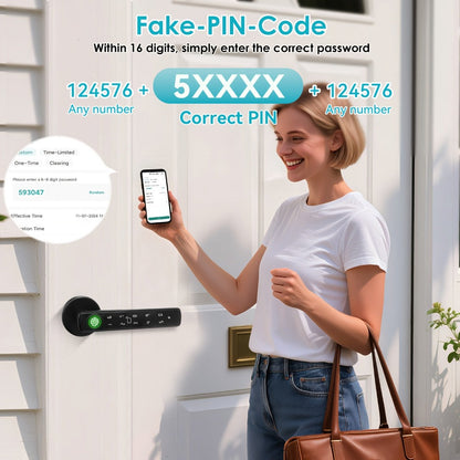 Smart Door Lock Handle with Fingerprint, Keypad, IC Card, App and Key in Single or Double Row Options