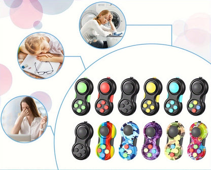 Three-Pack Handheld Fidget Controller Toys with Buttons, Roller and Five Multicolor Checkout Sets