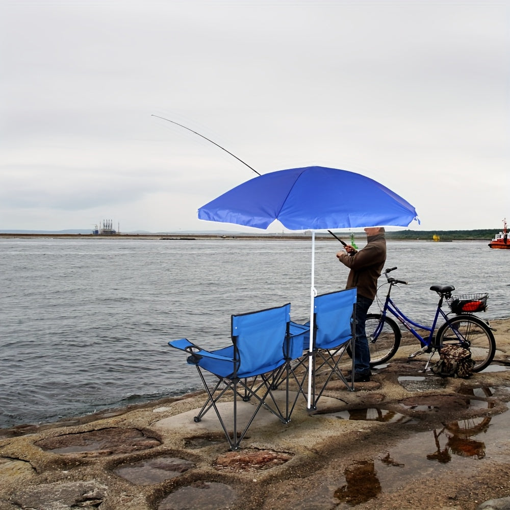 Portable Folding Chair with Removable Sun Umbrella - 2-Seat Outdoor Foldable Chair, Steel Frame Oxford Fabric, Lightweight Sun Shade Seat for Fishing Beach Camping Sunbathing Outdoor Activities