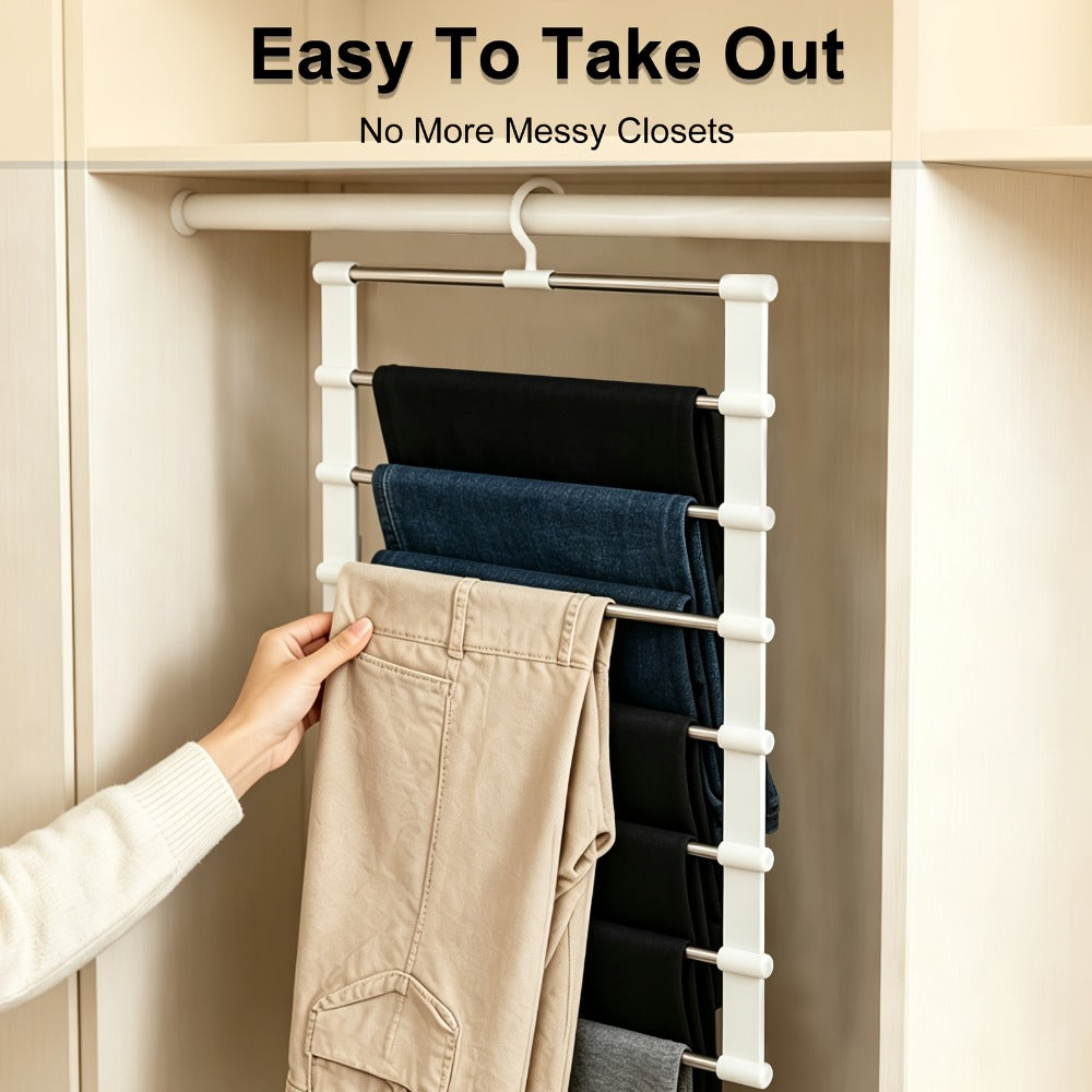 Foldable Multi-Layer Pants Hangers in Four- or Eight-Piece White Sets for Jeans, Scarves and Trousers
