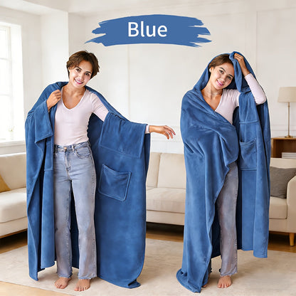 Shawl-Style Wearable Blanket with Inner Pocket, 177 x 154cm Pictured Size and Three Color Options