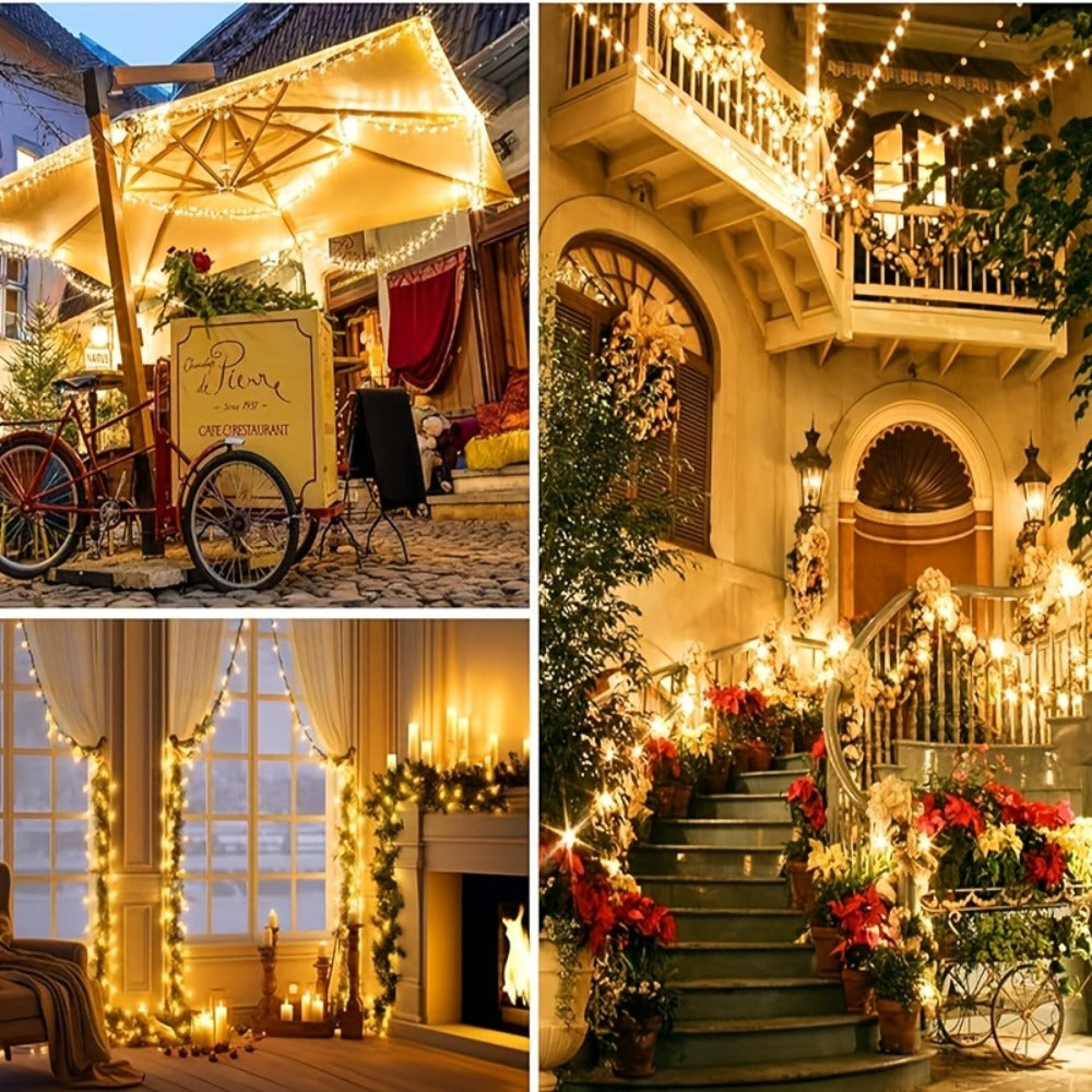 Solar String Lights in 39, 50, 72, 100 or 105-Foot Options with Spherical Bulbs, Warm or Cool White and Remote Control