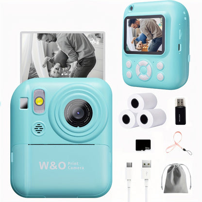 Instant Print Camera for Kids 48MP with Print Paper 32G TF Card 1080P FHD Video Flash MP4 Puzzle Game Cartoon Mini Digital Camera Printer Ages 6+ Birthday Christmas Gift
