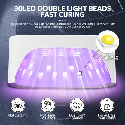 Rechargeable UV LED Nail Lamp 30 Beads – Professional Gel Nail Curing Light Cordless with 3 Timer Settings | Fast Curing Nail Dryer for Home & Salon, Compatible All Gel Polish