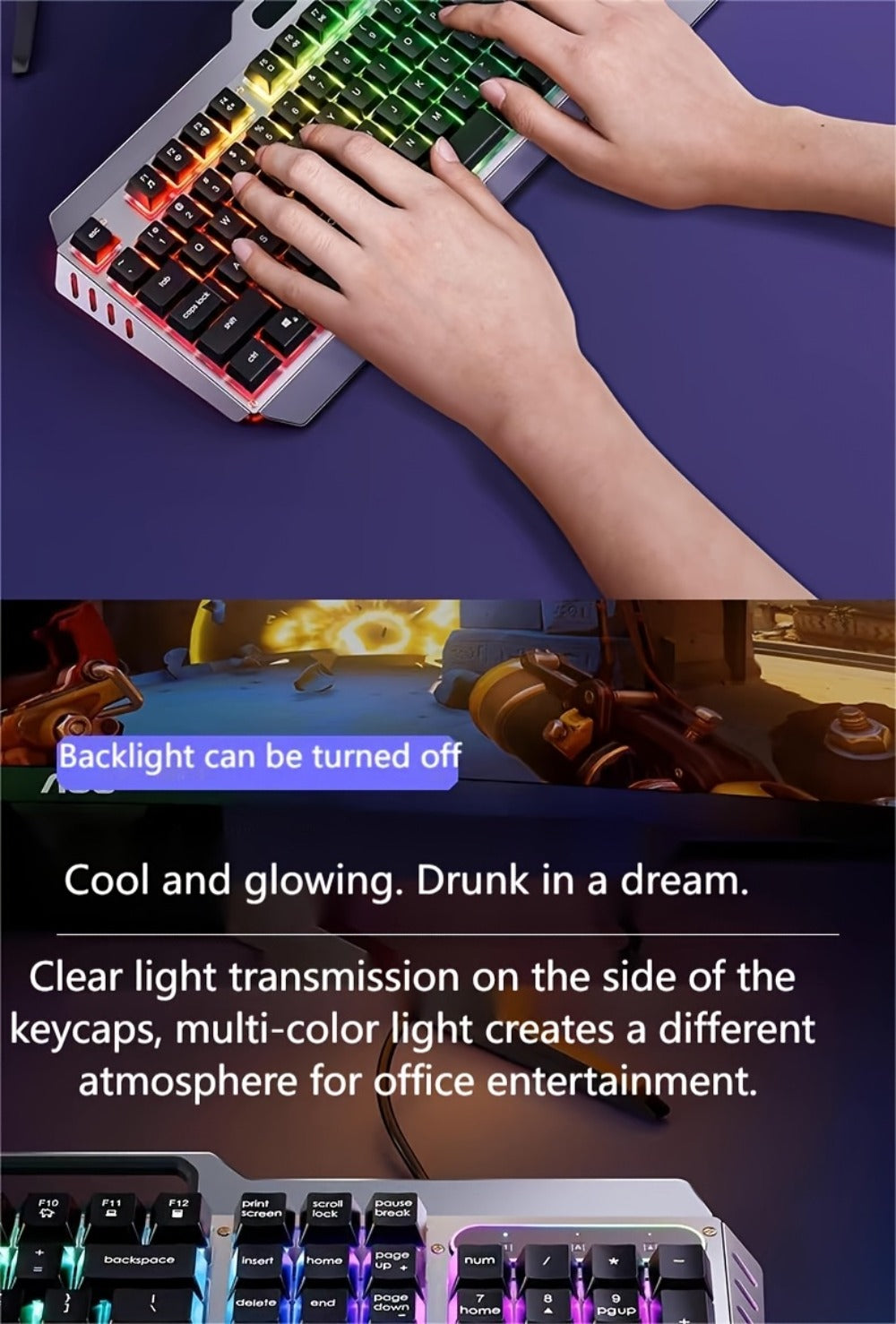 Full-Size 104-Key Wired Gaming Keyboard with Volume Knob in Seven White or Black Options Pictured