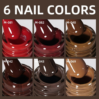 Gel Nail Polish Set with XEIJAYI Label, 6 Red Glitter Gel Colors in Gilded Bottle Set 36 for UV LED Cure