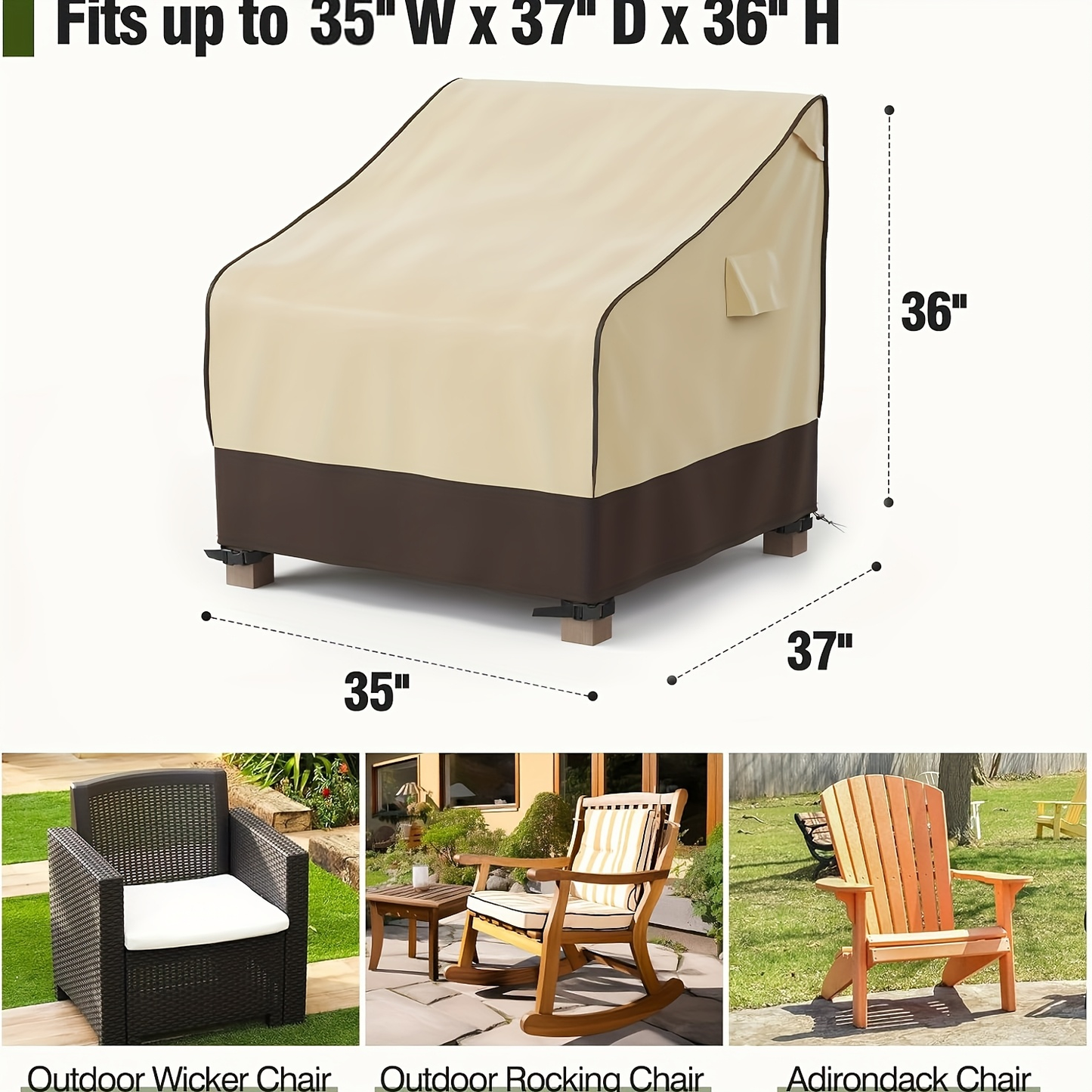 2-Pack Waterproof Patio Chair Covers for Adirondack & Rocking Chairs, 420D Heavy Duty Outdoor Furniture Covers, All-Weather UV & Moisture Protection