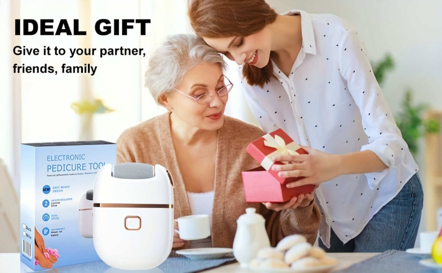 Rechargeable Electric Callus Remover with Three Replacement Heads, Two Speeds and USB Charging