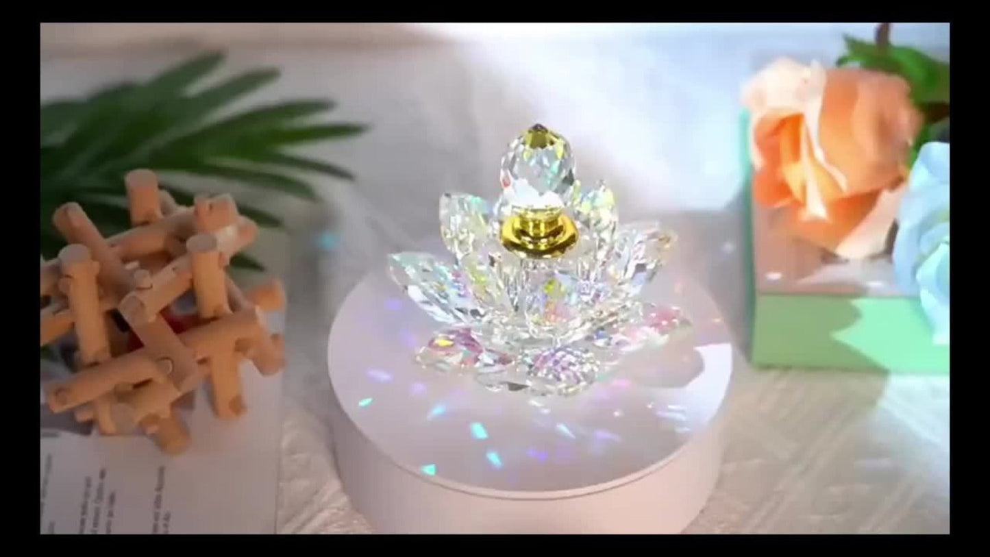 Lotus Shaped Glass Perfume Bottle Crystal Desktop Ornament Decorative Vase Figurine Home Decor Gift for Birthday Christmas Holiday