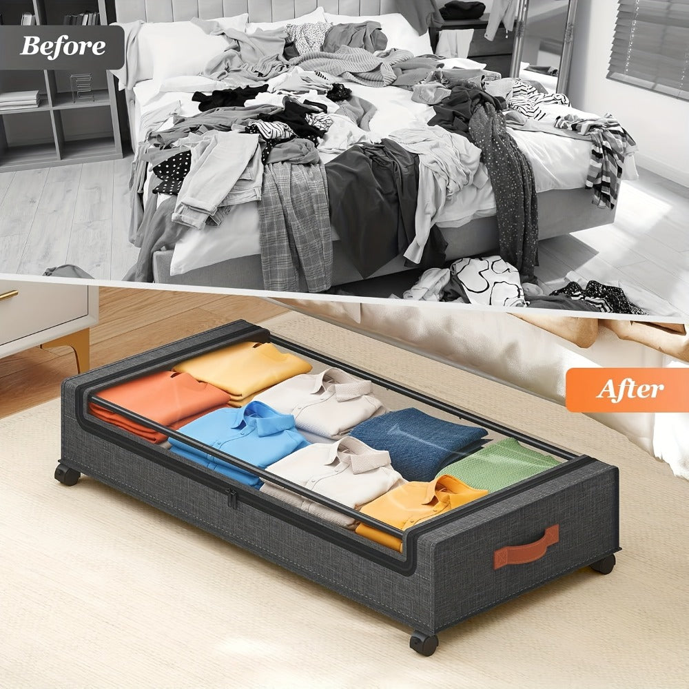Under Bed Storage Box with Wheels 2 Pack – Sliding Drawer Organizer for Clothes, Shoes, Blankets, Books & Bedding