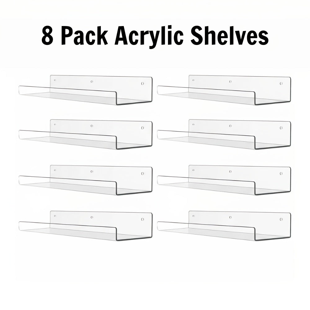 Clear Acrylic Wall Display Shelf Set in 15 x 4-Inch Size with 4, 8 or 16 Shelves and Mounting Hardware
