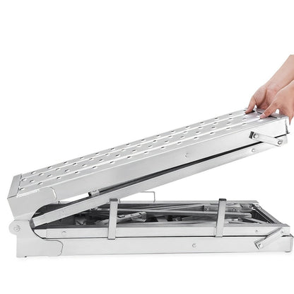 Adjustable Folding Scaffolding Work Platform, Portable Drywall Bench Step Ladder with Anti-Slip Feet & Safety Lock