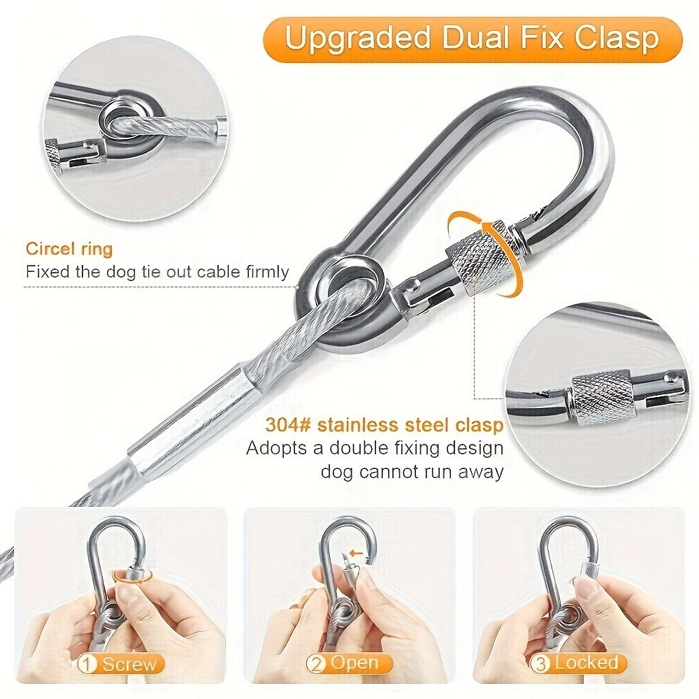Coated Wire Clothesline with Locking Carabiners in 9-Meter or 15-Meter Checkout Lengths and End Hooks