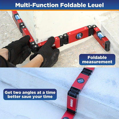 Red Folding Multi-Angle Bubble Level with Hinged Sections for Carpentry and Home DIY Layout