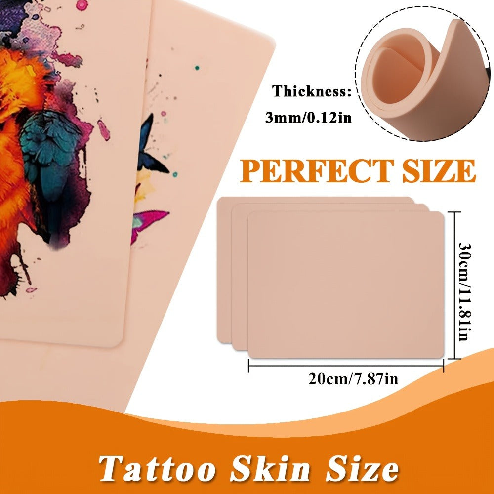 Silicone Tattoo Practice Skin 3mm Thick Double-Sided Fake Skin for Beginners & Professional Artists - Line Work Shading Outlining Eyebrow Eyeliner PMU Training Sheets