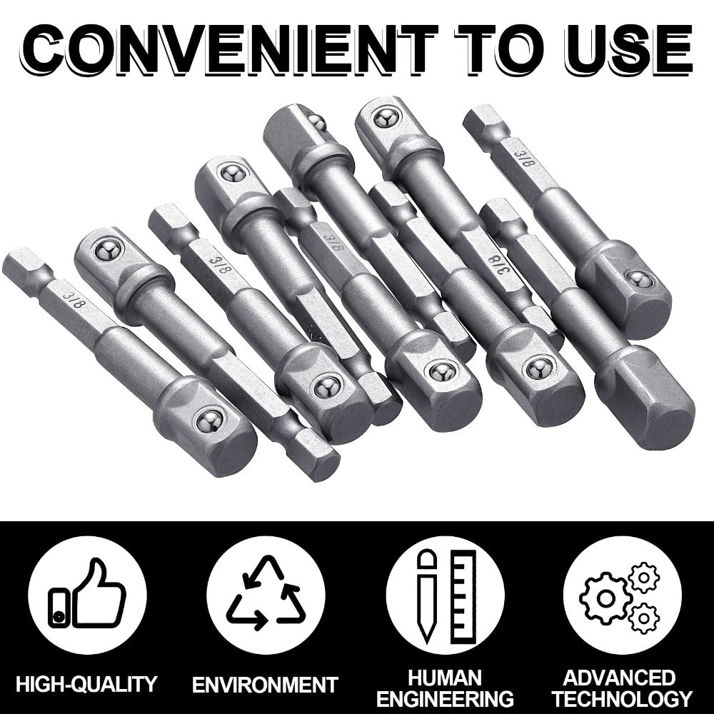Impact Socket Adapter Set - 1/2" 3/8" 1/4" Square Drive Hex Bit Adapter for Drills & Impact Drivers, Extension Socket Converter for Automotive & DIY Repair, Silver