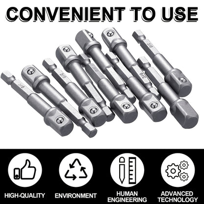 Impact Socket Adapter Set - 1/2" 3/8" 1/4" Square Drive Hex Bit Adapter for Drills & Impact Drivers, Extension Socket Converter for Automotive & DIY Repair, Silver