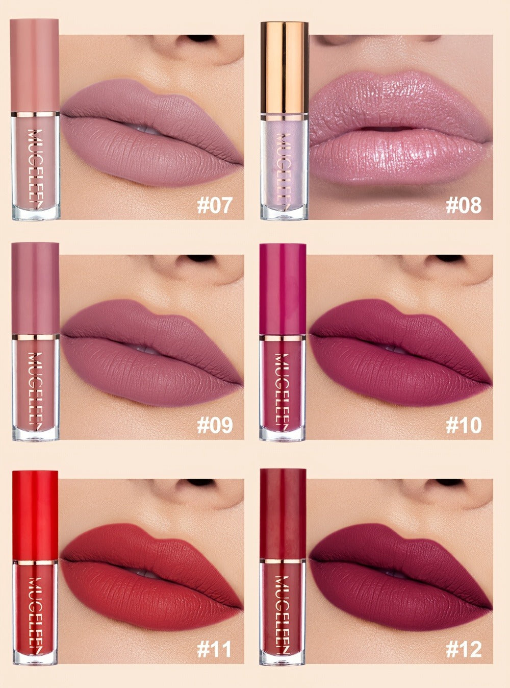 Lip Gloss Set 12 Pcs Matte & Pearlescent Lip Glaze Collection – Non-Stick Cup Long-Lasting Non-Fading Velvety Finish Lip Makeup Gift Set for Women Girls All Skin Tones