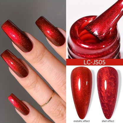 Gel Nail Polish Set with LILYCUTE Label, 9 Metallic Glitter Red and Purple Colors, 0.24oz Each