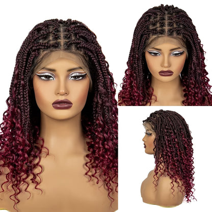 Sixteen-Inch Braided Wig with Full Lace Cap, Curly Ends and Four Black or Multicolor Checkout Options