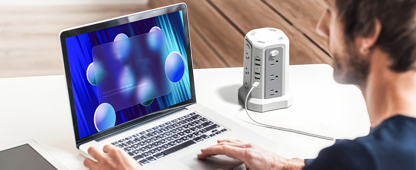 Surge Protector Power Strip Tower 17-in-1 with 12 AC Outlets, 4 USB-A, USB-C PD 18W and Four Group Switches