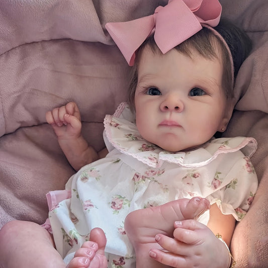 Reborn Baby Doll 18-Inch Cloth Body with Rooted Brown Hair, Open Eyes and One- or Two-Outfit Options