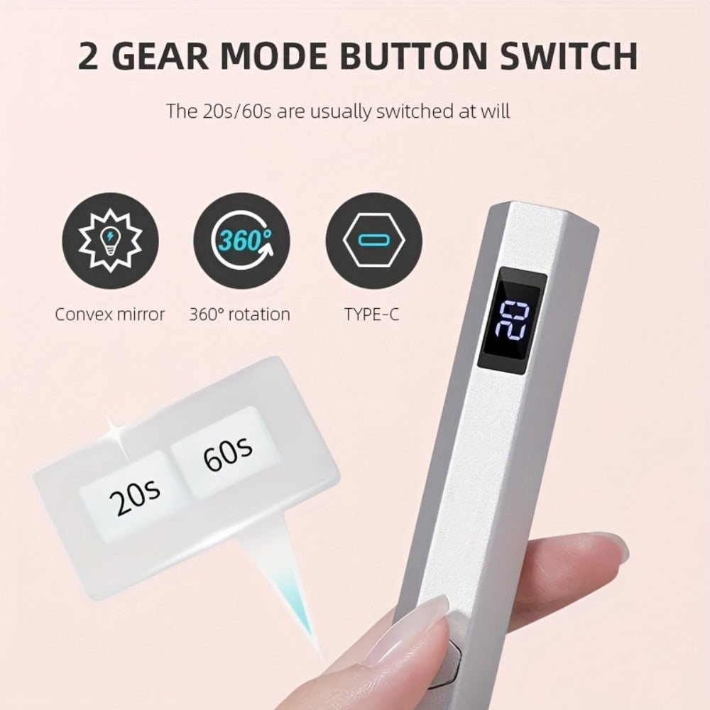 Handheld UV LED Nail Lamp with Magnetic Stand, 20/60s Timer Display, Type-C Port and Five Colors