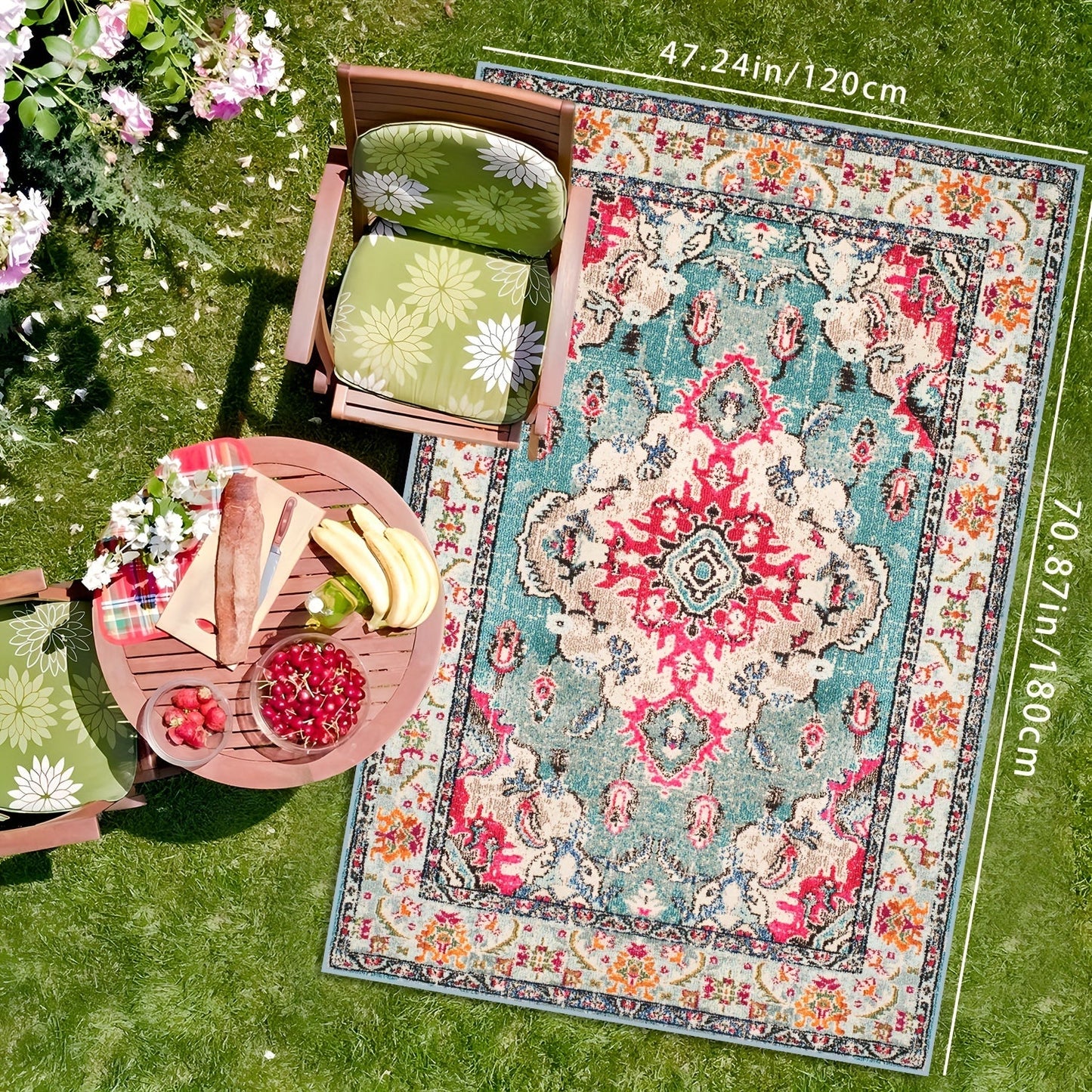 Outdoor Rug | Persian Floral Rubber Back Machine Washable Patio Garden