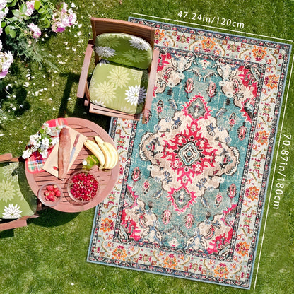 Outdoor Rug | Persian Floral Rubber Back Machine Washable Patio Garden