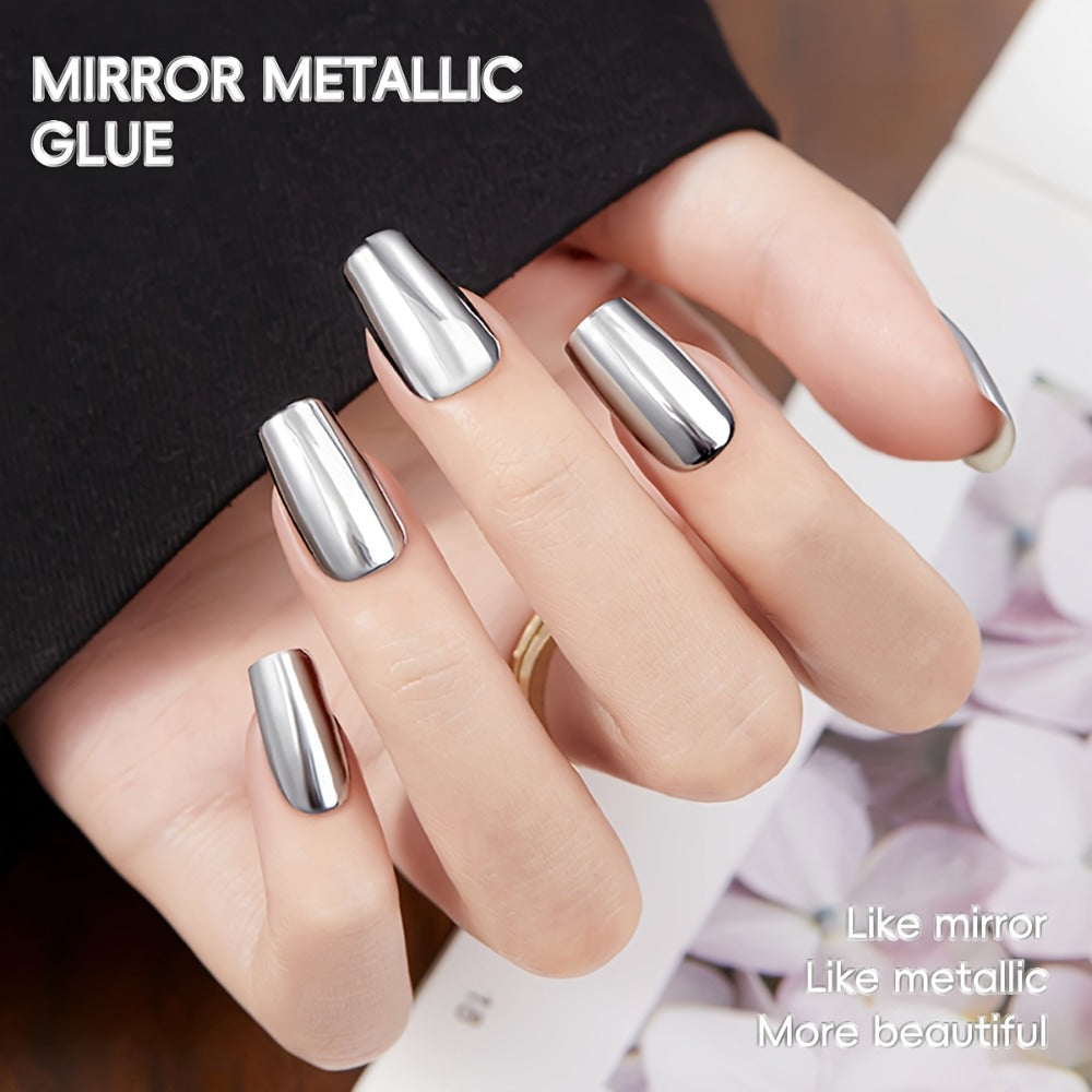 Mirror Metallic Silver Nail Art Gel in XEIJAYI Electroplating-Style Bottle with Cap-Mounted Detail Brush
