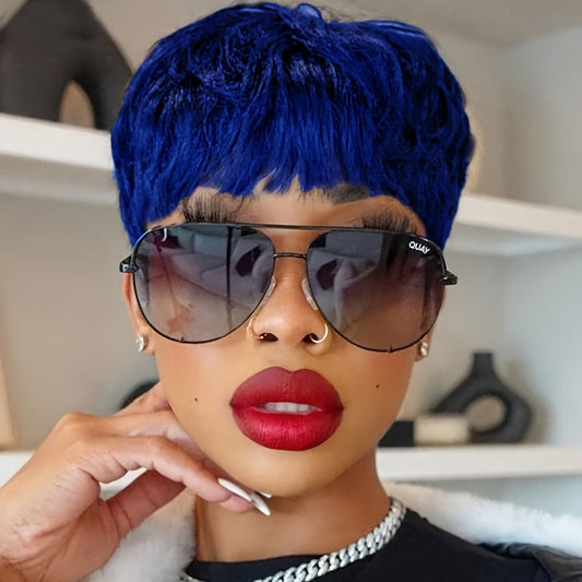 Synthetic Wig 4-Inch Wavy Pixie with Bangs in Eight Retained Color Codes for Costume Styling
