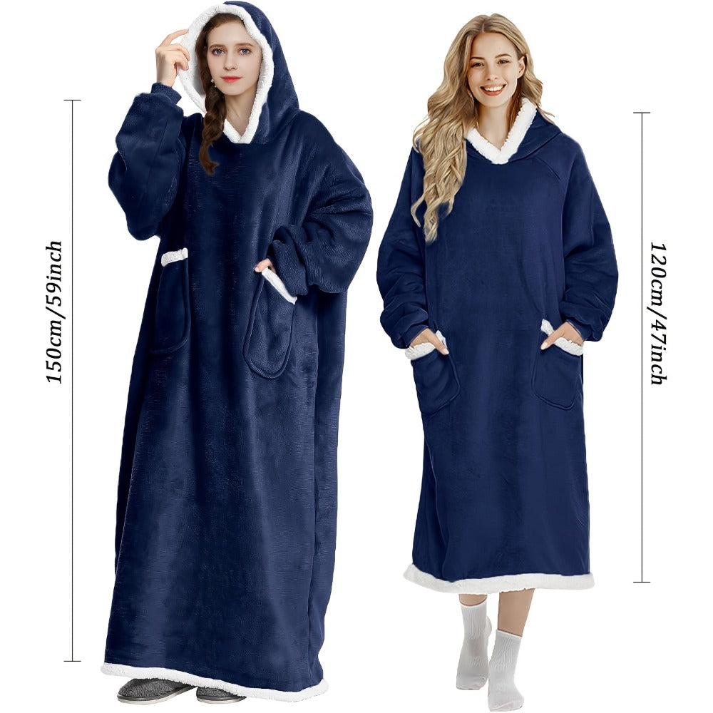 Wearable Blanket with Sleeves – Oversized Long Flannel Hoodie Sweatshirt Pullover for Women & Men, Giant TV Blanket, 2 Colors