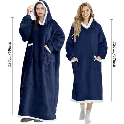 Wearable Blanket with Sleeves – Oversized Long Flannel Hoodie Sweatshirt Pullover for Women & Men, Giant TV Blanket, 2 Colors