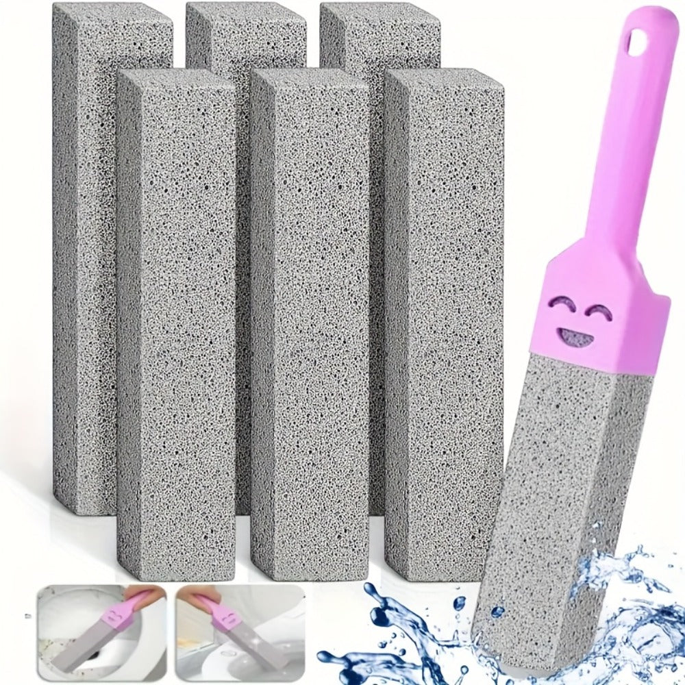 Six-Piece Multi-Color Pumice Stone Toilet Brush Set with Ergonomic Handles for Bathroom Surfaces