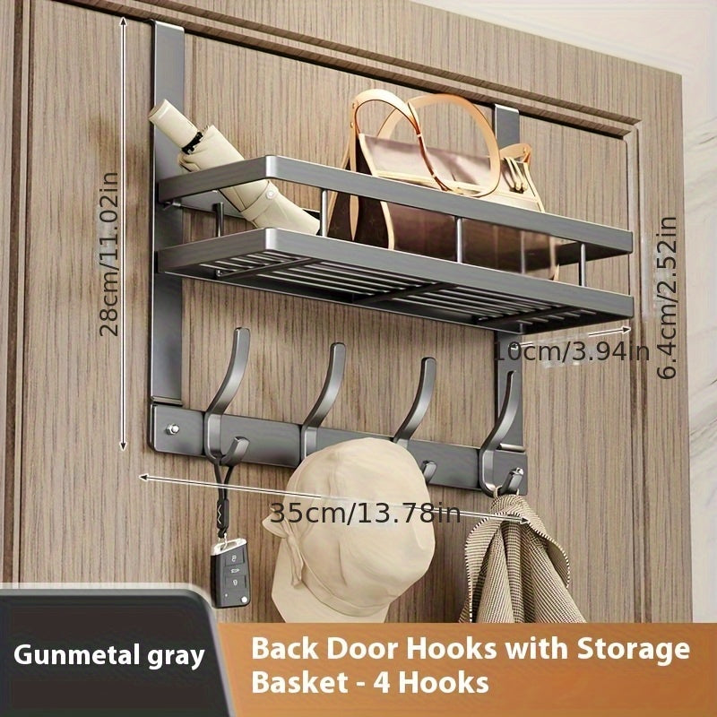 Over-the-Door Storage Rack with Hooks – Metal Multifunctional Organizer for Bedroom Bathroom Kitchen, 4/5/6/8 Hook Options in Gray & Black