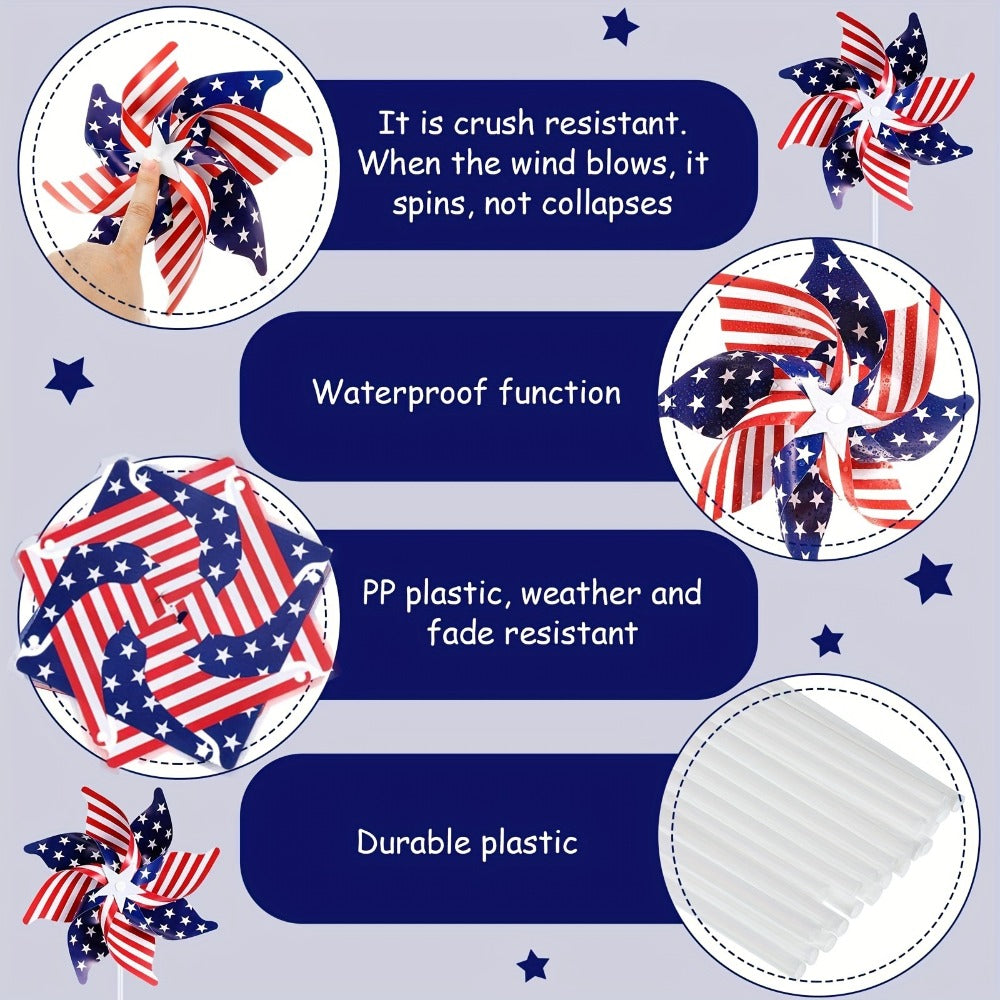 Patriotic Red, White and Blue Pinwheel Decorations with 38 × 21 cm Stakes in 20-, 30- or 40-Piece Packs